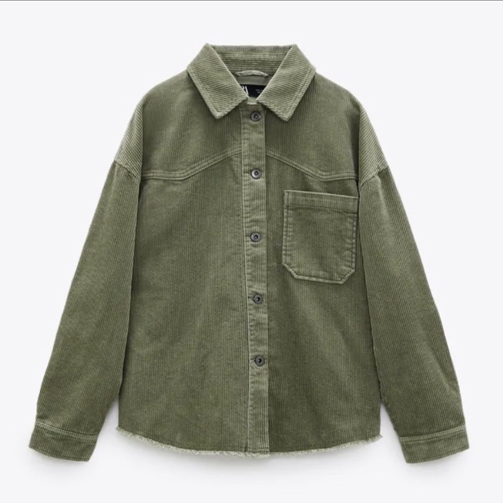 Zara Womens Corduroy Overshirt Green Khaki